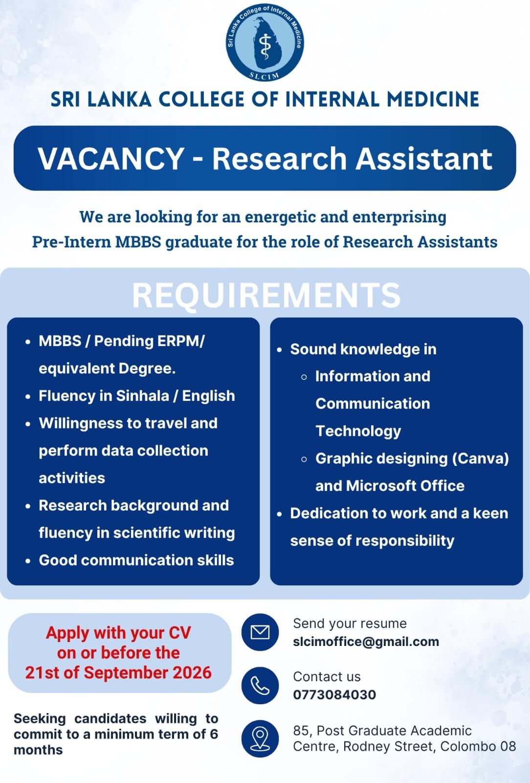 Vacancy Announcement – Research Assistant Vacancy Announcement – Research Assistant
