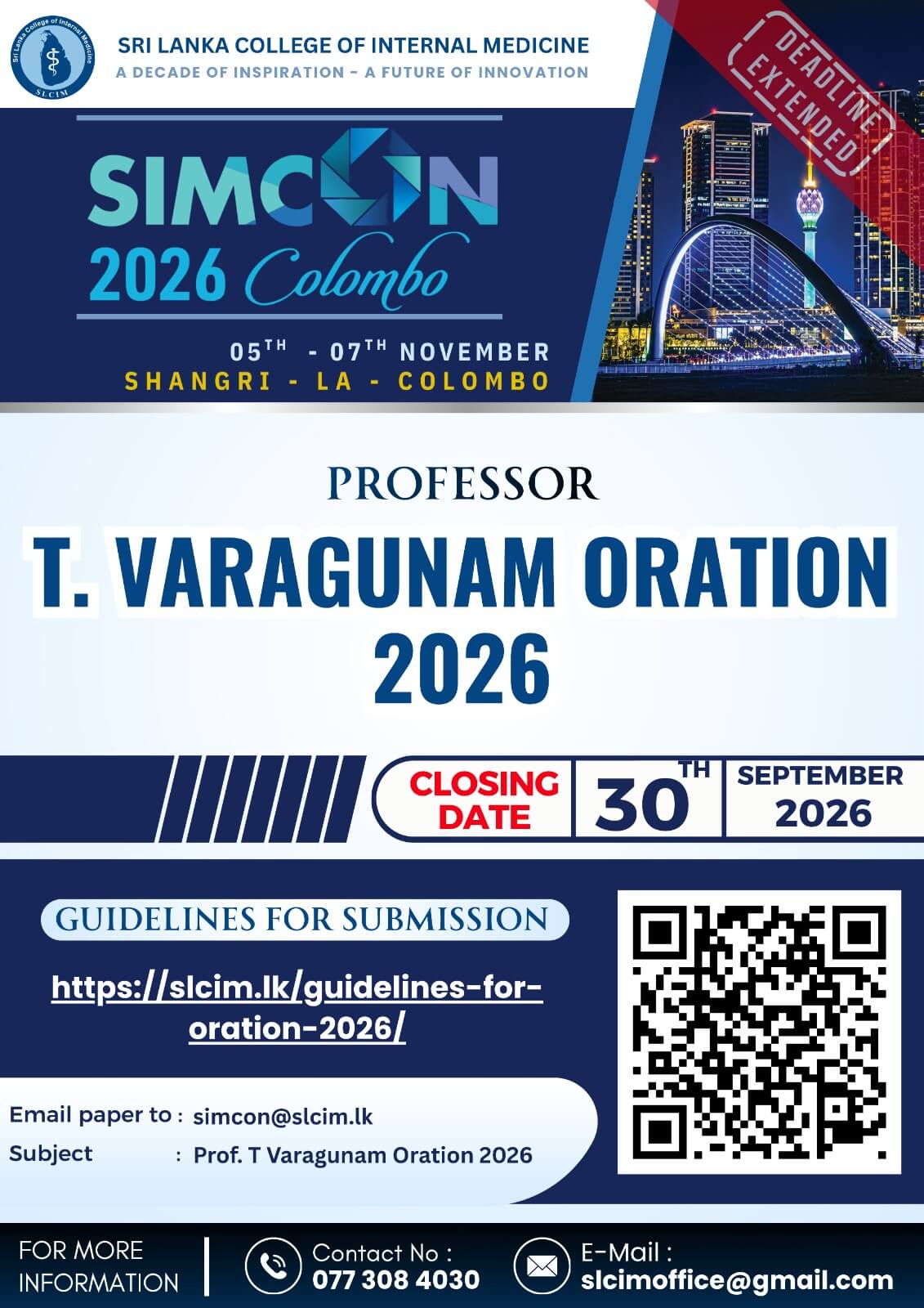 DEADLINE EXTENDED | Professor T. Varagunam Oration 2026